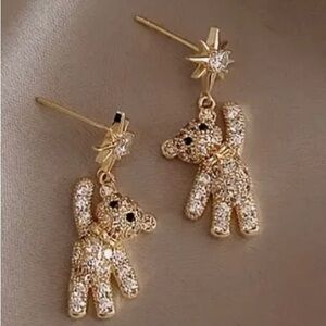 Cubic Zirconia Little Bear & Eight-pointed Star Pattern Stud Earrings NWT